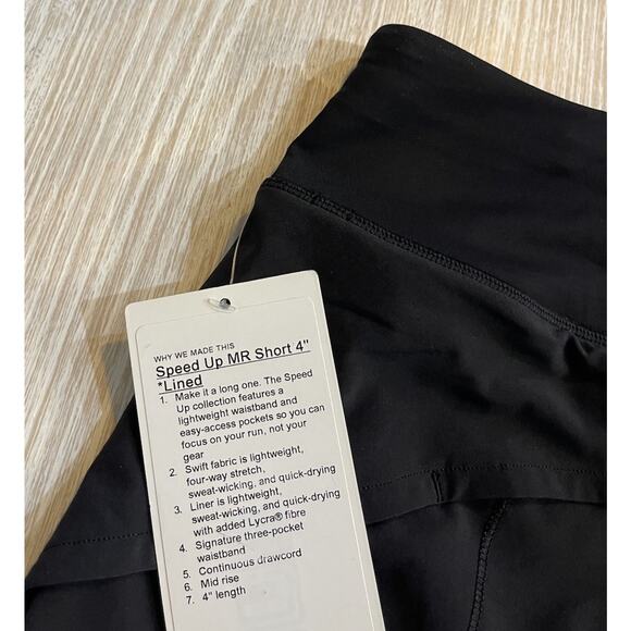 NWT Lululemon Speed Up Mid-Rise Short 4" Black Sz 6 Run Walk Workout Fully Lined - Picture 9 of 10